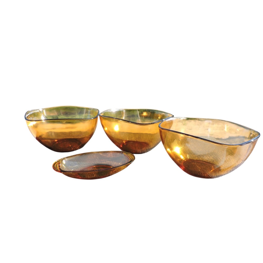 Mid Century Modern  1960s Vereco France Amber Glass  Square bowls & long dish‎